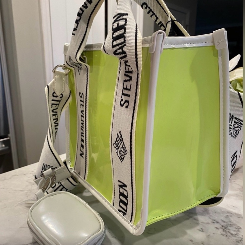 Steve Madden Fluorescent Green Beach Crossbody Bag with White Logo Text